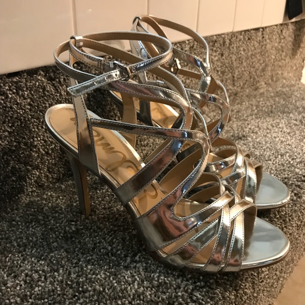 Sam Edelman silver cage heels